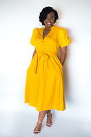 BUTTON-DOWN "MILLY" DRESS WITH PUFF SLEEVES